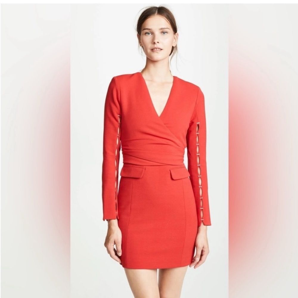 Jonathan Simkhai NWT Red Wrap Metal Long Sleeve Sheath Dress Size 2